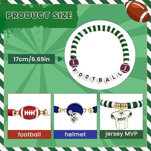 9 قطع من سوار كرة القدم ليوم اللعبة، أساور كرة القدم، مجوهرات رياضية قابلة للتكديس للأمهات والآباء والمدربين، مثالية لمحبي كرة القدم in Kuwait
