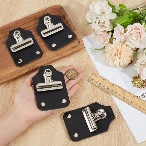 BENECREAT 4 Pcs Livestock Show Number Holder, Show Number Clip Holder, Leather Clip for Number Plate Support, 2.6 x 4 x 0.9 inch, Black in Saudi Arabia