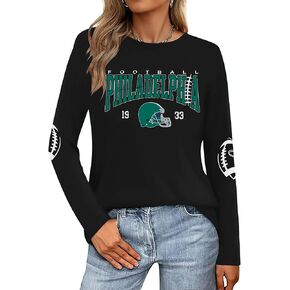 Football Season Long Sleeve Shirts For Women Game Day Team Fans Top Football Helmet Tee Crewneck Pullover Tops in Kuwait
