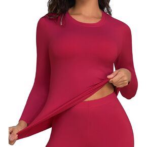 قميص حراري بأكمام طويلة للنساء من DHSO - قميص داخلي مبطن بالصوف - طبقة أساسية دافئة ناعمة للطقس البارد in Kuwait