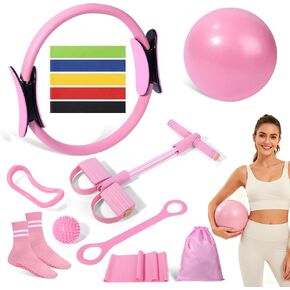 Pilates Kit 14 Pcs, Pilates Essentials Kit for Women, Pilates Equipment for Home with Yoga Circle Ball Ring, 5 Resistance Bands,Pedal Puller Resistance Band,Anti-Slip Socks for Starter Set Accessories in Saudi Arabia