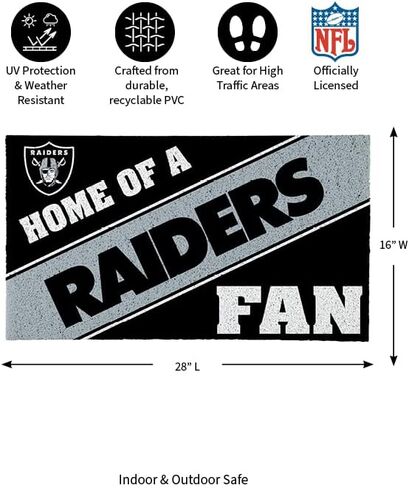 سجادة باب رياضية مرخصة رسميًا مقاس 28 × 16 بوصة من Team Sports America Oakland Raiders، سجادة لمحبي الرياضات الداخلية والخارجية مقاس 28 × 16 بوصة in Saudi Arabia