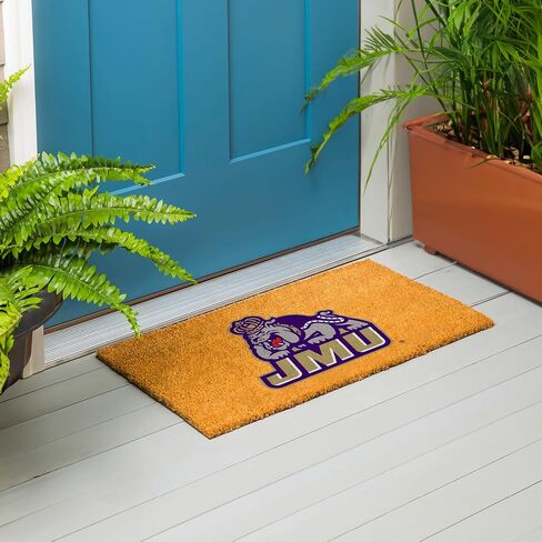 Team Sports America NCAA James Madison University Natural Coir Doormat | Official Full Color Team Logo | 28 x 16 Inches | Non Slip Back | Front Door Welcome Floor Mats | Indoor Outdoor Entrance Rug in Saudi Arabia