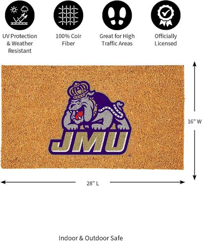 Team Sports America NCAA James Madison University Natural Coir Doormat | Official Full Color Team Logo | 28 x 16 Inches | Non Slip Back | Front Door Welcome Floor Mats | Indoor Outdoor Entrance Rug in Saudi Arabia
