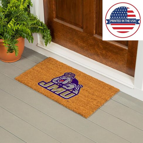 Team Sports America NCAA James Madison University Natural Coir Doormat | Official Full Color Team Logo | 28 x 16 Inches | Non Slip Back | Front Door Welcome Floor Mats | Indoor Outdoor Entrance Rug in Saudi Arabia