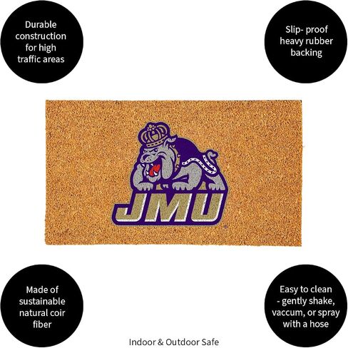 Team Sports America NCAA James Madison University Natural Coir Doormat | Official Full Color Team Logo | 28 x 16 Inches | Non Slip Back | Front Door Welcome Floor Mats | Indoor Outdoor Entrance Rug in Saudi Arabia
