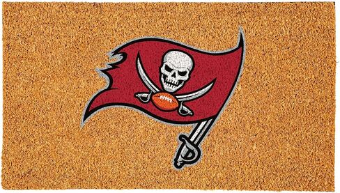 Team Sports America NFL Tampa Bay Buccaneers Natural Coir Doormat | Official Full Color Team Logo | 28 x 16 Inches | Non Slip Back | Front Door Welcome Floor Mats | Indoor Outdoor Entrance Home Décor in Saudi Arabia
