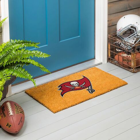 Team Sports America NFL Tampa Bay Buccaneers Natural Coir Doormat | Official Full Color Team Logo | 28 x 16 Inches | Non Slip Back | Front Door Welcome Floor Mats | Indoor Outdoor Entrance Home Décor in Saudi Arabia
