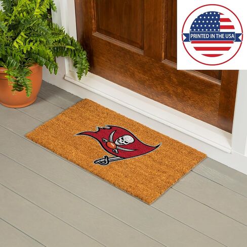 Team Sports America NFL Tampa Bay Buccaneers Natural Coir Doormat | Official Full Color Team Logo | 28 x 16 Inches | Non Slip Back | Front Door Welcome Floor Mats | Indoor Outdoor Entrance Home Décor in Saudi Arabia