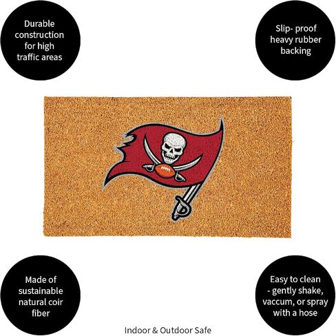 Team Sports America NFL Tampa Bay Buccaneers Natural Coir Doormat | Official Full Color Team Logo | 28 x 16 Inches | Non Slip Back | Front Door Welcome Floor Mats | Indoor Outdoor Entrance Home Décor in Saudi Arabia