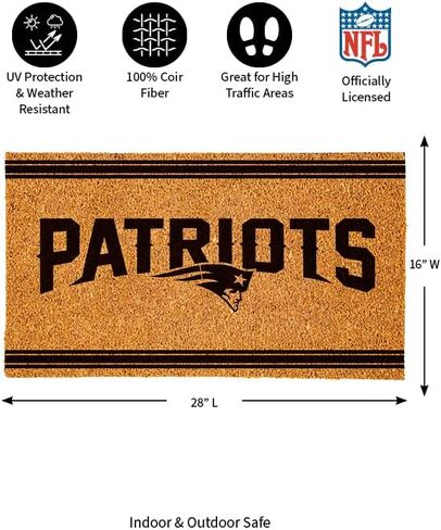 Team Sports America NFL New England Patriots Sports Doormat | Indoor Outdoor Entrance | 28 x 16 Inches | Non-Slip Front Door Mats | Official Licensed | Sports Fans Entryway Welcome Rug in Saudi Arabia