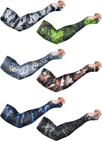 JenPen 6 Pairs Arm Sleeve with Thumb Holes Women Men UV Protection Cooling Sleeve Sports Compression Unisex Sleeve for Summer(Stylish Style) in Saudi Arabia