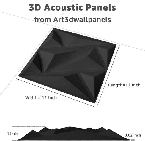 لوحات صوتية من Art3dwallpanels مكونة من 20 قطعة من ألواح الجدران العازلة للصوت من الإسفنج الصوتي لتخميد الصوت، ممتصة للصوت ثلاثي الأبعاد، 30.48 سم × 30.48 سم، أسود in Kuwait