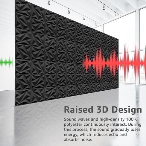 لوحات صوتية من Art3dwallpanels مكونة من 20 قطعة من ألواح الجدران العازلة للصوت من الإسفنج الصوتي لتخميد الصوت، ممتصة للصوت ثلاثي الأبعاد، 30.48 سم × 30.48 سم، أسود in Kuwait