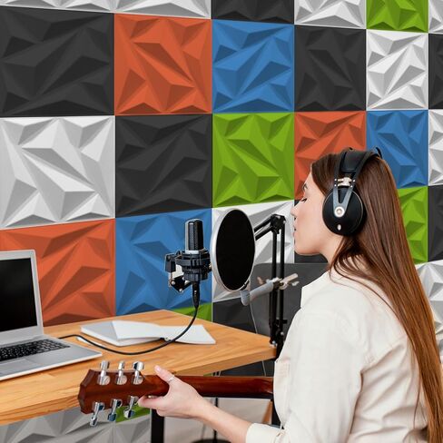لوحات صوتية من Art3dwallpanels مكونة من 20 قطعة من ألواح الجدران العازلة للصوت من الإسفنج الصوتي لتخميد الصوت، ممتصة للصوت ثلاثي الأبعاد، 30.48 سم × 30.48 سم، أسود in Kuwait