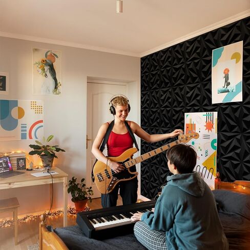 لوحات صوتية من Art3dwallpanels مكونة من 20 قطعة من ألواح الجدران العازلة للصوت من الإسفنج الصوتي لتخميد الصوت، ممتصة للصوت ثلاثي الأبعاد، 30.48 سم × 30.48 سم، أسود in Kuwait
