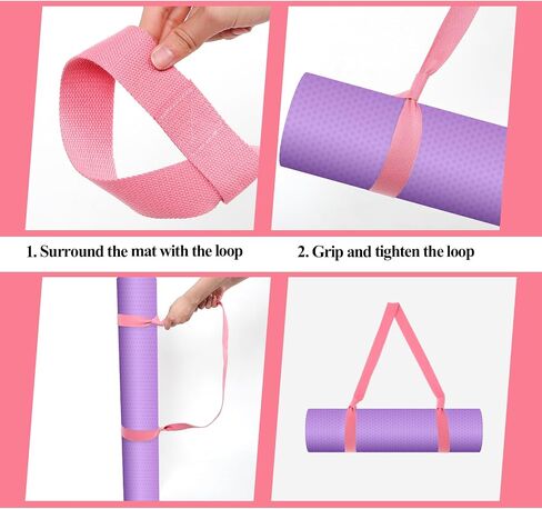 Grevosea Adjustable Yoga Mat Strap, Yoga Strap for Carrying Mat Thick and Wide Yoga Mat Carrier with Hook and Loop Closure for All Mat Sizes Comfortable and Durable Pink - Mat Not Included in Saudi Arabia