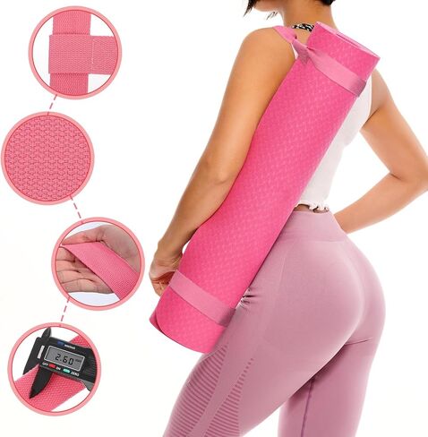 Grevosea Adjustable Yoga Mat Strap, Yoga Strap for Carrying Mat Thick and Wide Yoga Mat Carrier with Hook and Loop Closure for All Mat Sizes Comfortable and Durable Pink - Mat Not Included in Saudi Arabia