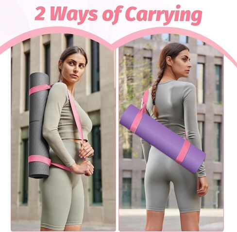 Grevosea Adjustable Yoga Mat Strap, Yoga Strap for Carrying Mat Thick and Wide Yoga Mat Carrier with Hook and Loop Closure for All Mat Sizes Comfortable and Durable Pink - Mat Not Included in Saudi Arabia