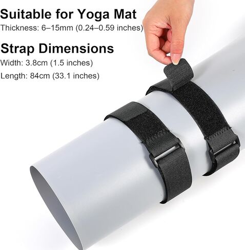2 Pcs Yoga Mat Strap Adjustable Heavy Duty Bungee Straps Band Elastic Bungee Wrap Organizer Black Hook and Loop Storage Strap for Exercise Workout Pilates Yoga Mat Storage Gym in Kuwait