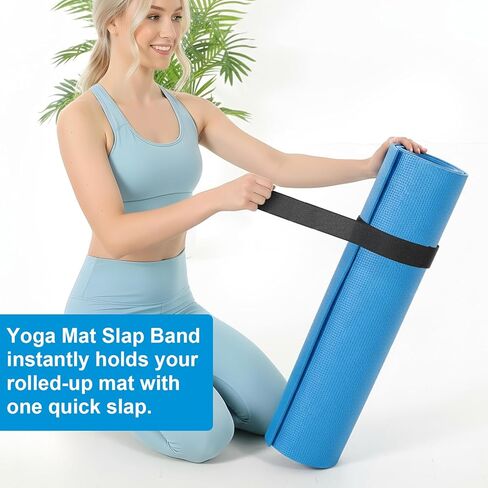 2 Pcs Yoga Mat Strap Adjustable Heavy Duty Bungee Straps Band Elastic Bungee Wrap Organizer Black Hook and Loop Storage Strap for Exercise Workout Pilates Yoga Mat Storage Gym in Kuwait