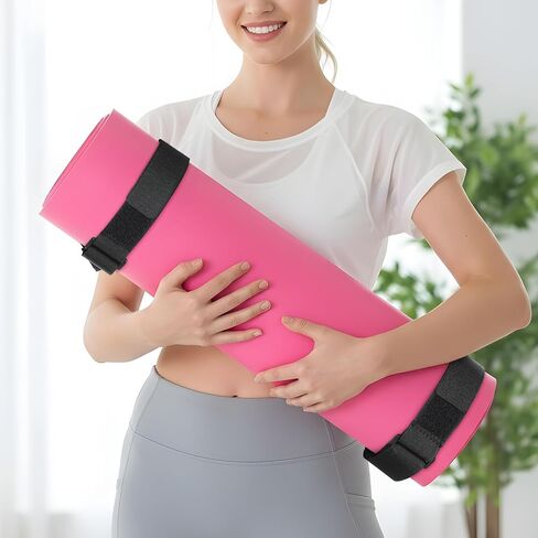 2 Pcs Yoga Mat Strap Adjustable Heavy Duty Bungee Straps Band Elastic Bungee Wrap Organizer Black Hook and Loop Storage Strap for Exercise Workout Pilates Yoga Mat Storage Gym in Kuwait