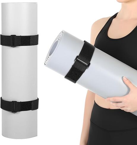 2 Pcs Yoga Mat Strap Adjustable Heavy Duty Bungee Straps Band Elastic Bungee Wrap Organizer Black Hook and Loop Storage Strap for Exercise Workout Pilates Yoga Mat Storage Gym in Kuwait