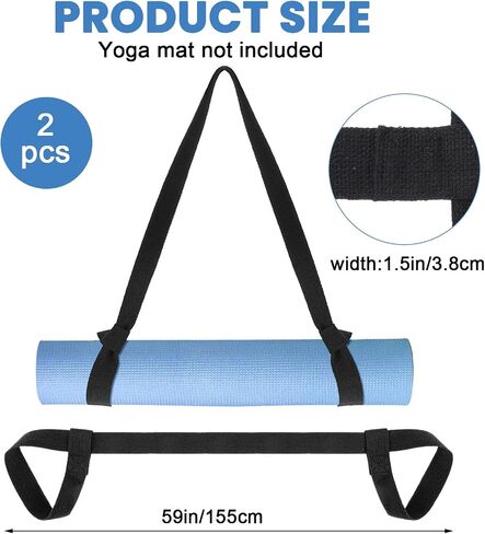 2 PCS Yoga Mat Carry Strap Yoga Mat Sling Mats Slap Band Easy Holder Strap Adjustable Durable Exercise Carrier for Carrying Exercise Mats or Stretching (Black) in Saudi Arabia