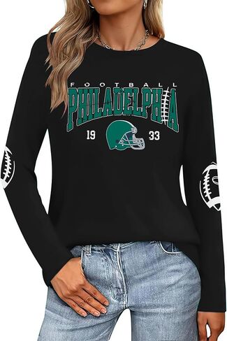 Football Season Long Sleeve Shirts For Women Game Day Team Fans Top Football Helmet Tee Crewneck Pullover Tops in Saudi Arabia
