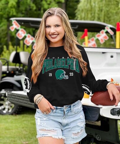 Football Season Long Sleeve Shirts For Women Game Day Team Fans Top Football Helmet Tee Crewneck Pullover Tops in Saudi Arabia