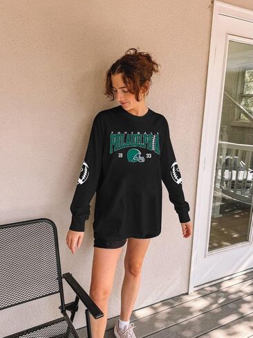 Football Season Long Sleeve Shirts For Women Game Day Team Fans Top Football Helmet Tee Crewneck Pullover Tops in Saudi Arabia