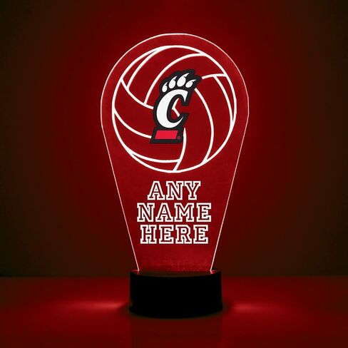 Custom University of Cincinnati (UC) Bearcats Volleyball LED Sign Night Light Lamp with Remote, Personalized Name, Text, Officially Licensed from The CLC by Mirror Magic Gifts, Made in The USA in Saudi Arabia