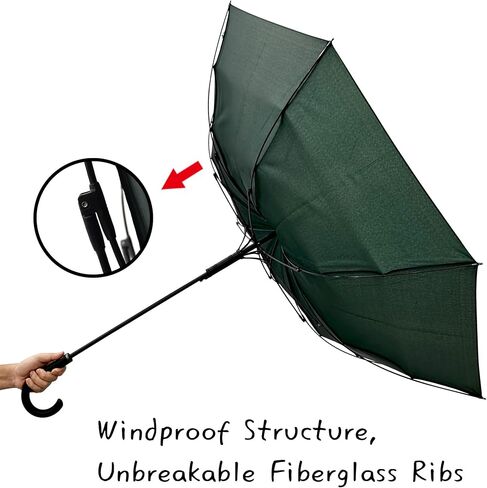 Large Stick Umbrella Windproof Automatic Open 50 Inch Umbrella with Hook Handle,Over Sized J Handle Umbrellas for Men and Women,Windproof Unbreakable Stick Rain Golf Umbrella. in Saudi Arabia