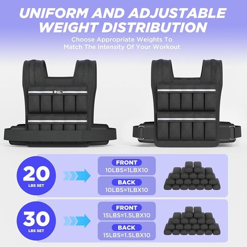 سترة مرجحة، سترة مرجحة قابلة للتعديل بوزن 20 رطلاً/30 رطلًا للرجال، سترة وزن 20 في 1 قابلة للتعديل بسرعة، سترة تمرين للمشي في المنزل وتدريب القوة وفقدان الوزن in Kuwait