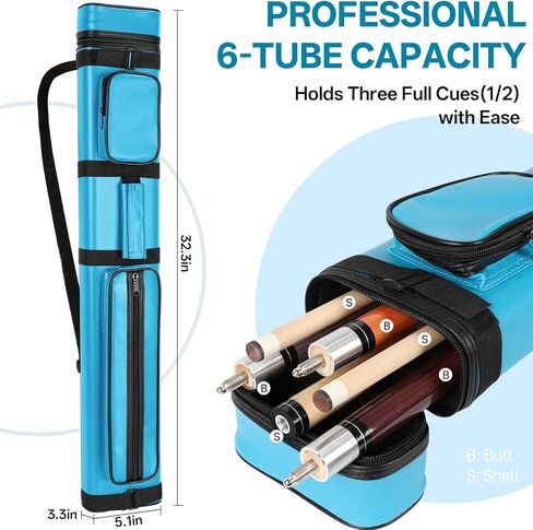 حافظة عصا البلياردو AKLOT مقاس 3×3/4×4، حافظة جلدية صلبة لعصي البلياردو 1/2، حقائب حمل احترافية 6/8 أنبوبة لحمل عصا البلياردو وجيوب متعددة، حزام كتف، مقبض in Kuwait