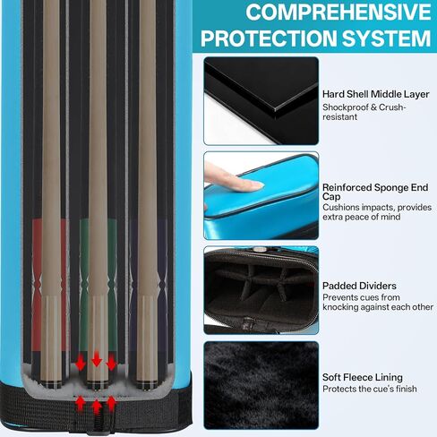 حافظة عصا البلياردو AKLOT مقاس 3×3/4×4، حافظة جلدية صلبة لعصي البلياردو 1/2، حقائب حمل احترافية 6/8 أنبوبة لحمل عصا البلياردو وجيوب متعددة، حزام كتف، مقبض in Kuwait