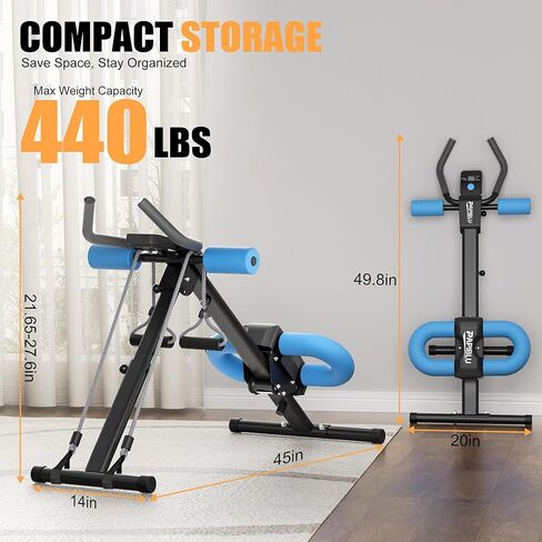 مدربي البطن - جهاز تدريب عضلات البطن قابل للتعديل، معدات تمرين البطن قابلة للطي مع حماية للركبة - مدرب القوة الأساسية في صالة الألعاب الرياضية المنزلية للرجال والنساء in Kuwait