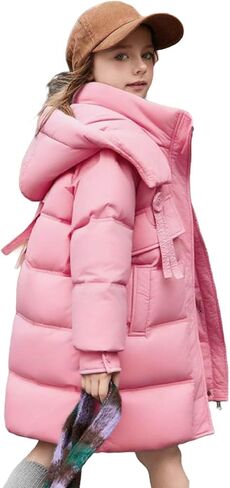 Winter Coats for Girls with Hood Thicken Water Resistant Long Puffer Jacket Trendy Warm Quilted Jackets 5-13 Years in Saudi Arabia