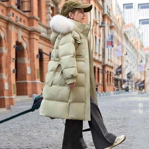 Girls Puffer Jacket with Fur Hood Thicken Water Resistant Long Winter Coats Trendy Warm Quilted Jackets 5-13 Years in Saudi Arabia