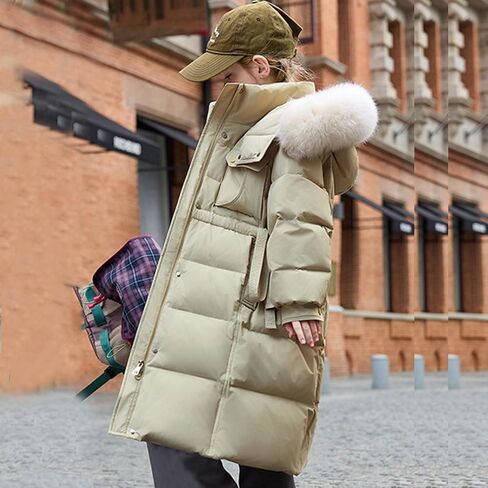 Girls Puffer Jacket with Fur Hood Thicken Water Resistant Long Winter Coats Trendy Warm Quilted Jackets 5-13 Years in Saudi Arabia