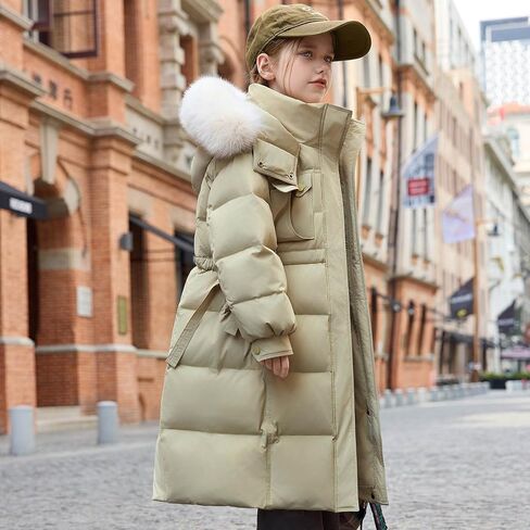 Girls Puffer Jacket with Fur Hood Thicken Water Resistant Long Winter Coats Trendy Warm Quilted Jackets 5-13 Years in Saudi Arabia
