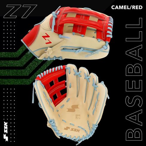 SSK Z7 Specialist Outfield Baseball Glove –12.5" - 12.75" – Right & Left Hand Throw (Camel/Red/Columbia, 12.75" - Right Hand Throw) in Saudi Arabia
