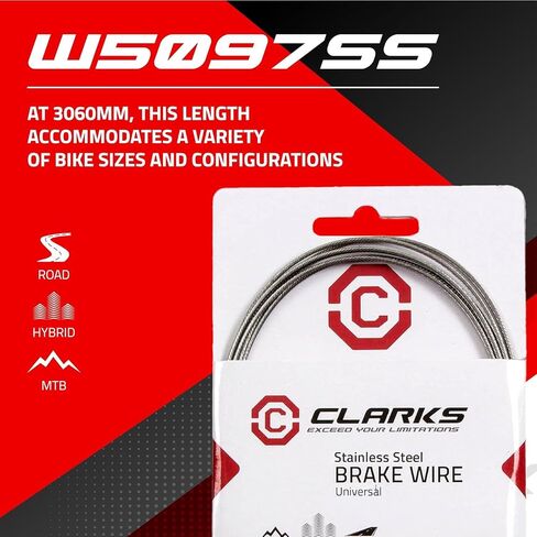 Clarks Stainless Steel Brake Wire - 3060mm Universal Steel Brake Cable for Front and Rear Brakes for Mountain Bikes (MTB), Hybrid and Road Bikes in Saudi Arabia