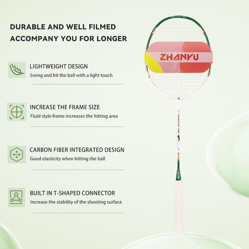 مضارب كرة الريشة، مجموعة مضارب كرة الريشة، هجومية ودفاعية، مضرب تدريب احترافي خفيف للغاية من الكربون المركب بوزن 82 جرام، بما في ذلك مضاربين و2 كرة ريشة وحقيبة واحدة in Kuwait