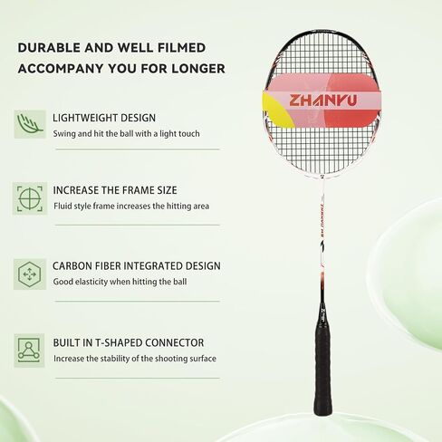 مضارب كرة الريشة، مجموعة مضارب كرة الريشة، هجومية ودفاعية، مضرب تدريب احترافي خفيف للغاية من الكربون المركب بوزن 82 جرام، بما في ذلك مضاربين و2 كرة ريشة وحقيبة واحدة in Kuwait