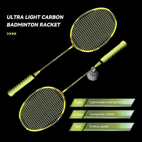 Badminton Racket Set,Badminton Rackets,Both Offensive and Defensive,Lightweight Composite Carbon Fiber 82g Durable Racket,with 2 Rackets,2 Shuttlecocks,and 1 Ball Bag in Saudi Arabia