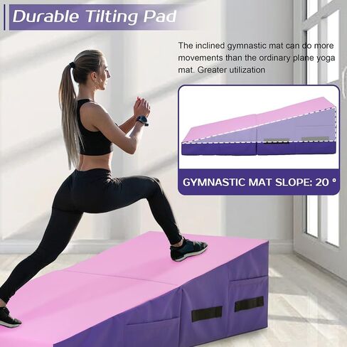 سجادة تراجع الجمباز من PayLessHere، بساط تراجع منحدر قابل للطي، 48 بوصة × 24 بوصة/34 بوصة × 24 بوصة، سجادة تمرين داخلية/خارجية، سجادة يوجا للجيم المنزلي مع مقبض in Kuwait