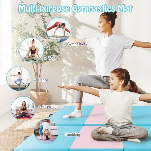 سجادة الجمباز من GYMAX، مقاس 10.16 سم × 20.32 سم × 5.08 سم، سجادة تمرين قابلة للطي مع مقابض حمل وخياطة قوية وغطاء مقاوم للماء، بساط هبوط لليوجا وتمتد الفنون القتالية وصالة الألعاب الرياضية المنزلية in Saudi Arabia