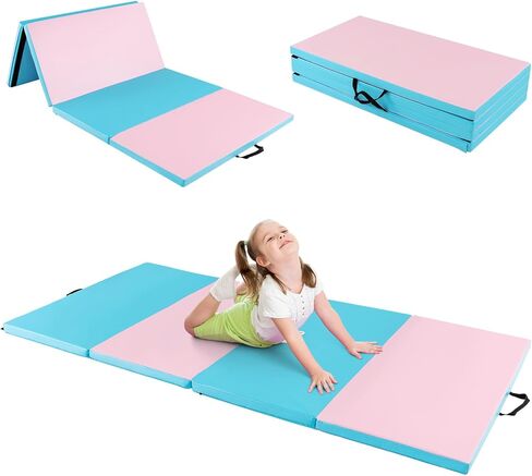 سجادة الجمباز من GYMAX، مقاس 10.16 سم × 20.32 سم × 5.08 سم، سجادة تمرين قابلة للطي مع مقابض حمل وخياطة قوية وغطاء مقاوم للماء، بساط هبوط لليوجا وتمتد الفنون القتالية وصالة الألعاب الرياضية المنزلية in Saudi Arabia