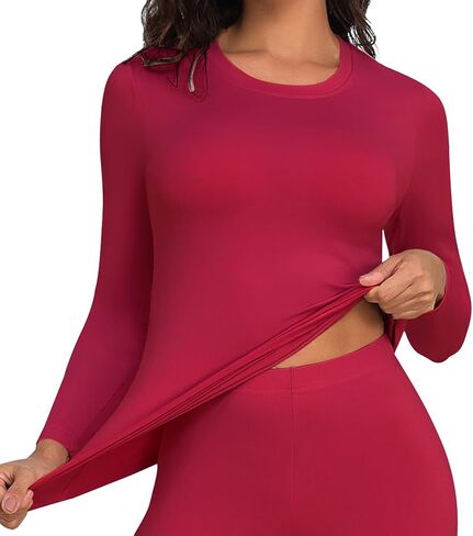 قميص حراري بأكمام طويلة للنساء من DHSO - قميص داخلي مبطن بالصوف - طبقة أساسية دافئة ناعمة للطقس البارد in Kuwait